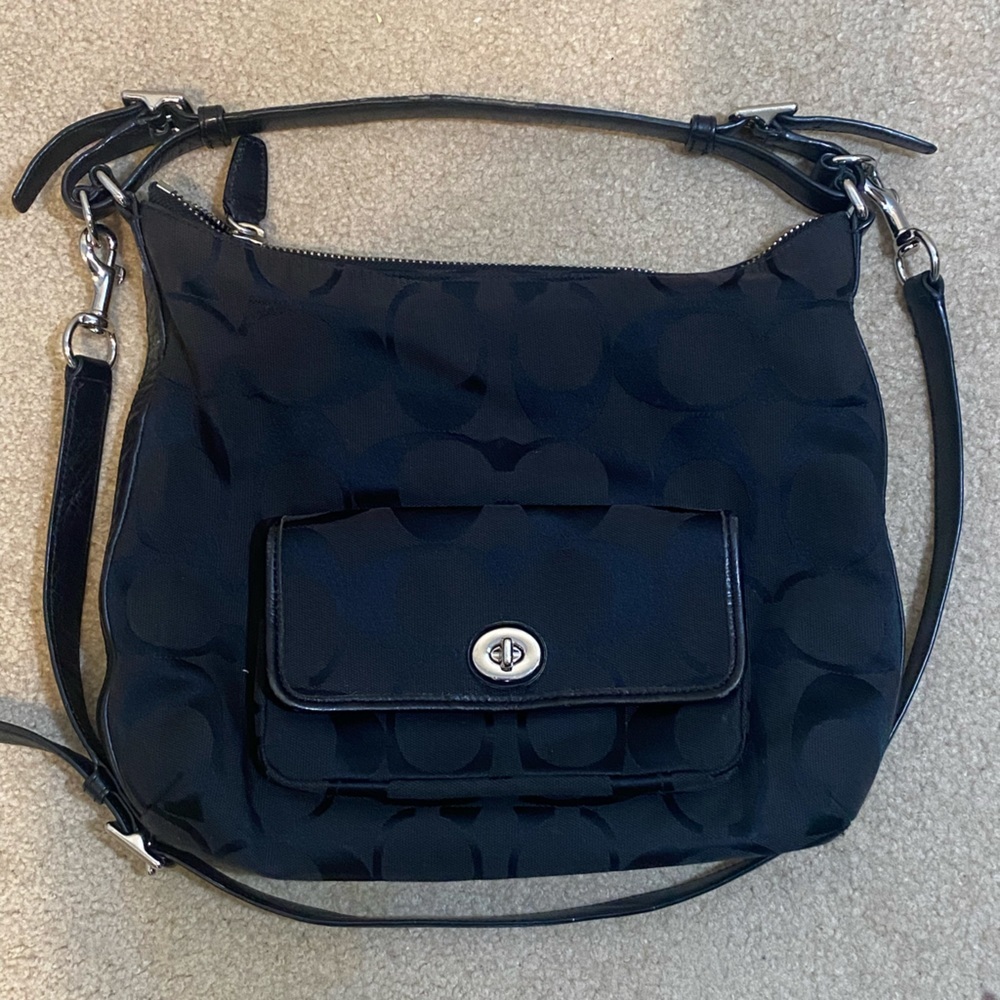 COACH  MONOGRAM CANVAS SHOULDER / CROSSBODY TOTE BAG BLACK